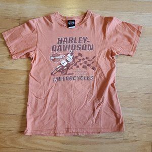 Harley Davidson T-Shirt Adult Mens XS/S Orange Quebec Moto Tee USA Made Y2K